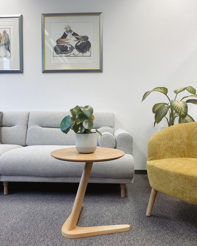Detailaufnahme eines Konferenzraumes mit Couch, Tisch und Sessel